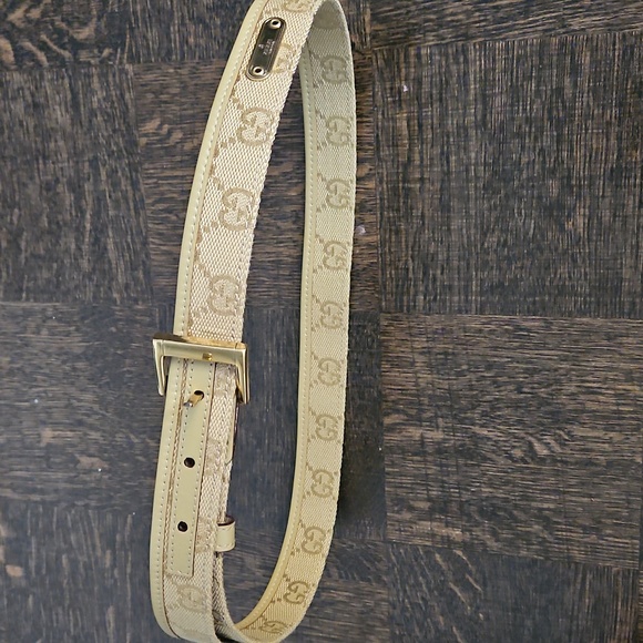 Gucci Accessories - Gucci Beige Monogram Signature Belt with Gold Buckle
